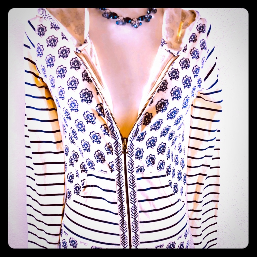 Lucky Lotus Super soft knit cream and navy hoodie